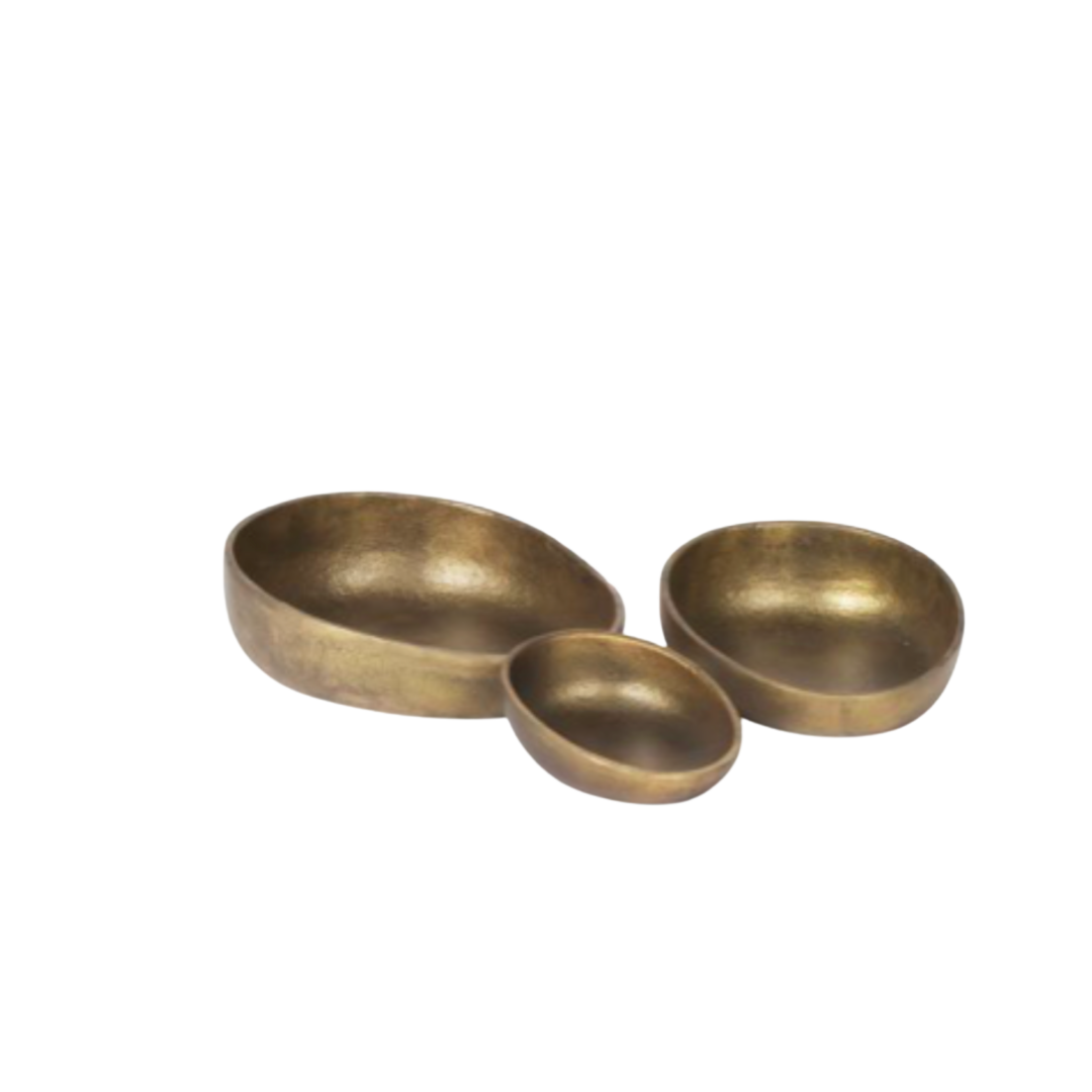 3 Piece Metal Decorative Bowl Set in Gold
